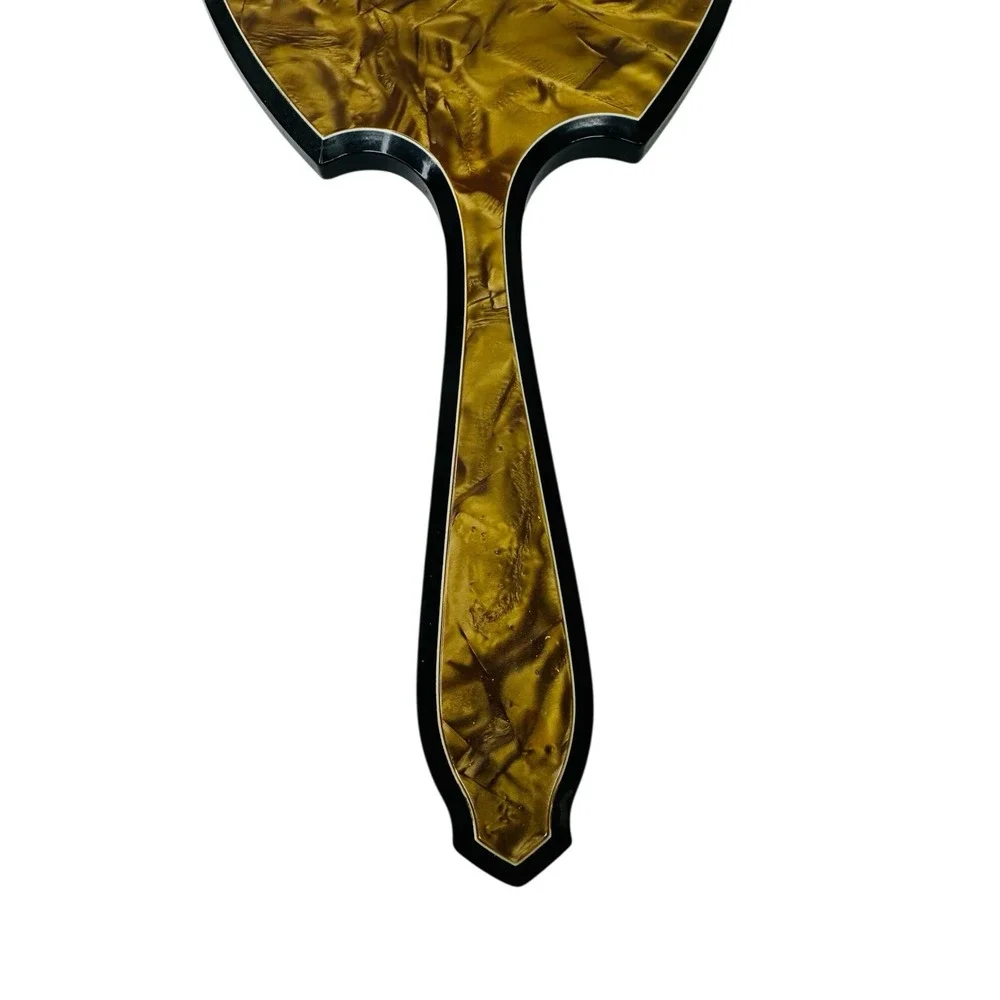 Vintage Vanity Hand Held Mirror Black Brown Art‎ Deco Style